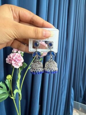 Malini Oxidised Jhumka – Dark Blue