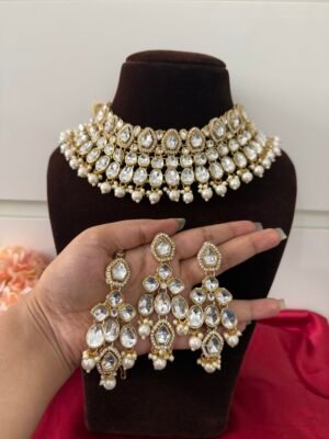 Asmita Premium Kundan Jewellery Set – White