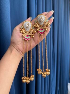 Deepti Kashmiri Earrings – Mint Green Pink