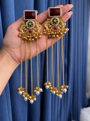Suhani Long Kashmiri Earrings –  Red Green