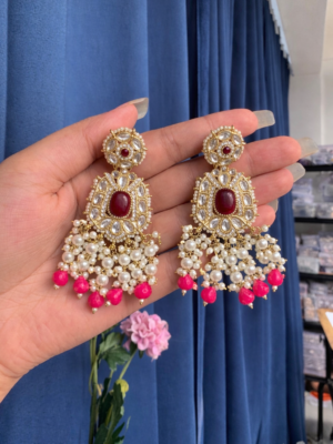 Simran Kundan Earrings – Dark Pink