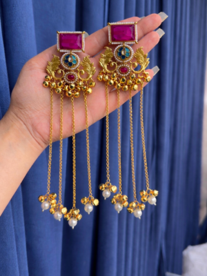 Suhani Long Kashmiri Earrings –  Pink Green