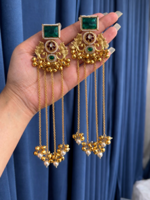 Suhani Long Kashmiri Earrings –  Green Red