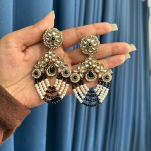 Jannat Premium Kundan Earrings – Black