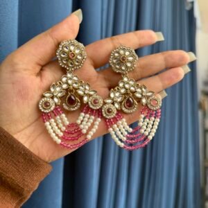 Jannat Premium Kundan Earrings – Wine