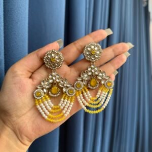 Jannat Premium Kundan Earrings – Yellow