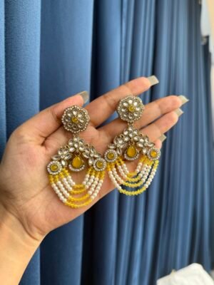 Jannat Premium Kundan Earrings – Yellow