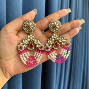 Jannat Premium Kundan Earrings – Dark Pink