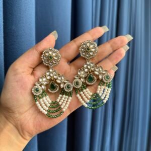 Jannat Premium Kundan Earrings – Dark Green