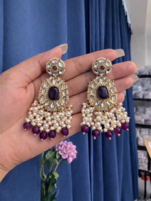 Simran Kundan Earrings – Purple