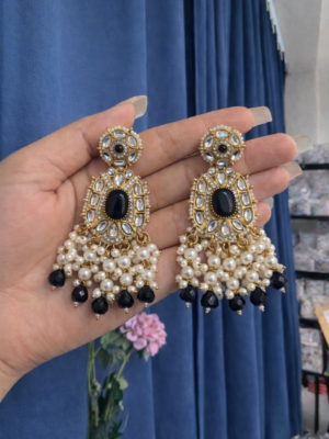 Simran Kundan Earrings – Black