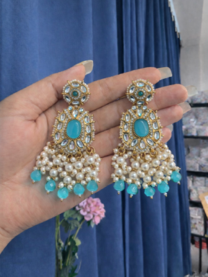 Simran Kundan Earrings – Light Blue