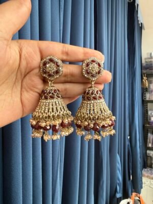 Mukti Premium Kundan Jhumka – Dark Green