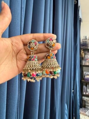 Mukti Premium Kundan Jhumka – Multi