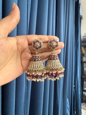 Mukti Premium Kundan Jhumka – Purple