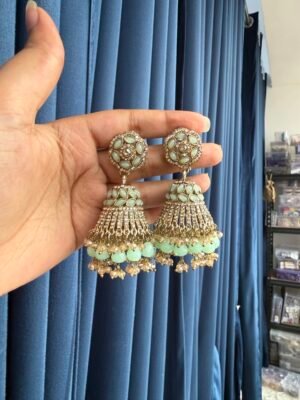 Mukti Premium Kundan Jhumka – Light Green