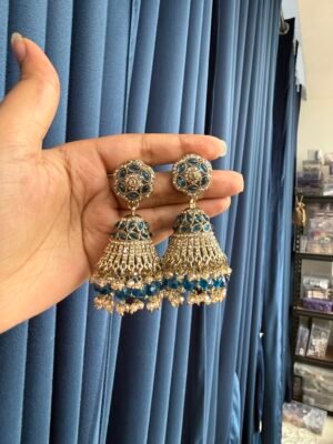 Mukti Premium Kundan Jhumka – Dark Blue