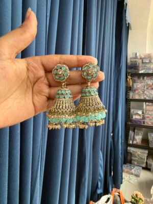 Mukti Premium Kundan Jhumka – Light Blue