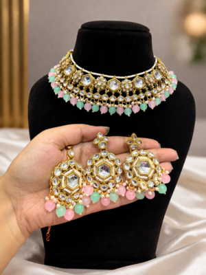 Manya Kundan Choker Set – Mint Pink