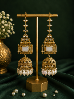 Maheen White Jhumka with Sahara Chain