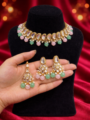 Gulnaar Kundan Choker Set – Mint Pink