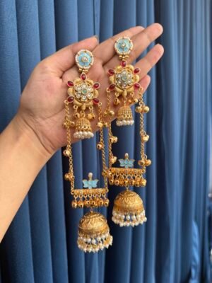 Shanaya Kashmiri Earrings –  Light Blue Red