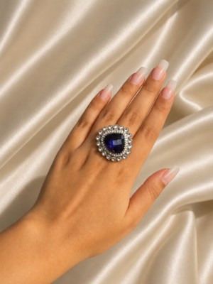Kundan Ring – Dark Blue