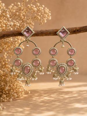Esha Wine Long Kundan Earrings for Women