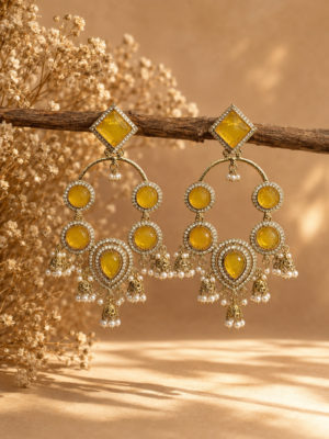 Esha Yellow Long Kundan Earrings for Women