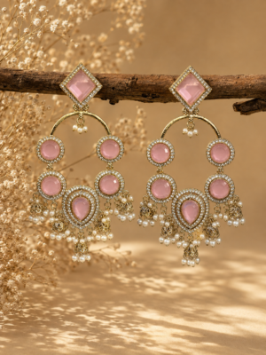 Esha Light Pink Long Kundan Earrings for Women