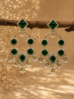 Esha Dark Green Long Kundan Earrings for Women