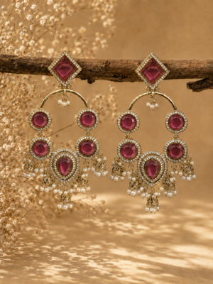 Esha Dark Pink Long Kundan Earrings for Women