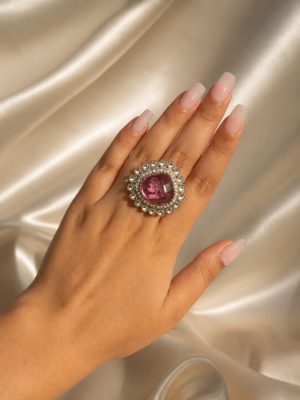 Kundan Ring – Dark Pink