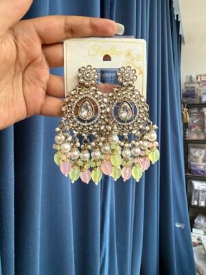 Rashika Kundan Earrings – Mint Pink