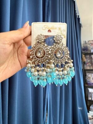 Rashika Kundan Earrings – Light Blue