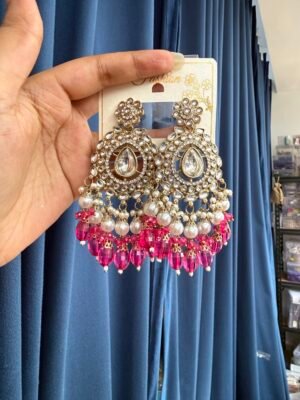 Rashika Kundan Earrings – Dark Pink