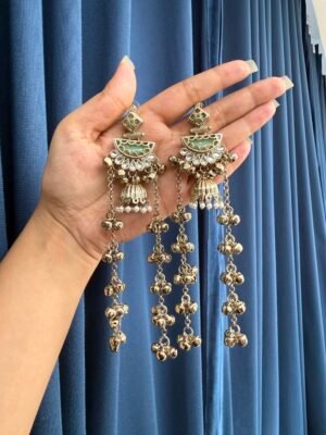 Sanyukta Kashmiri Long Earrings – Mint Green
