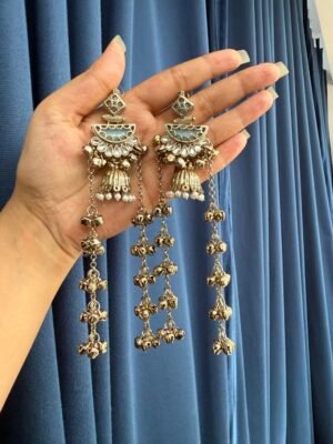 Sanyukta Kashmiri Long Earrings – Teal Green