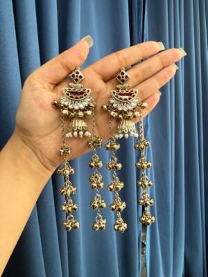 Sanyukta Kashmiri Long Earrings – Red