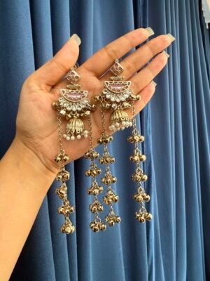 Sanyukta Kashmiri Long Earrings – Light Pink