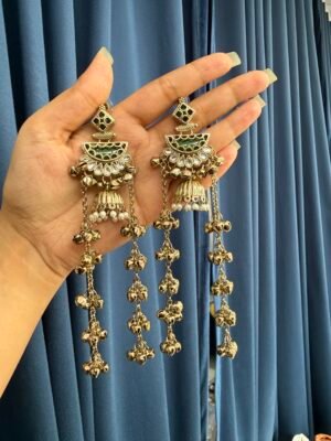 Sanyukta Kashmiri Long Earrings – Dark Green