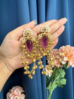 Kashmiri Stone Ghungru Earrings – Purple
