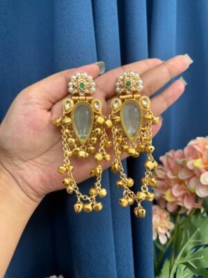 Kashmiri Stone Ghungru Earrings – Mint Green