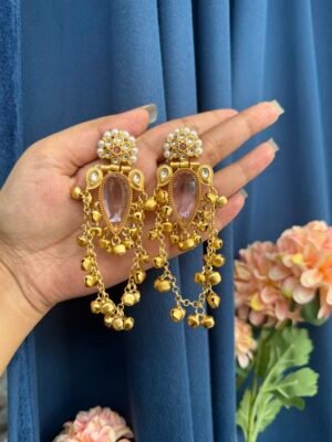 Kashmiri Stone Ghungru Earrings – Lavender