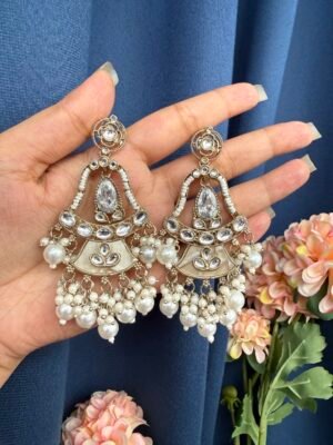 Radhika Kundan Earrings – White