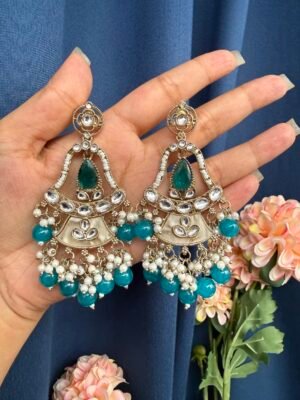 Radhika Kundan Earrings – Blue