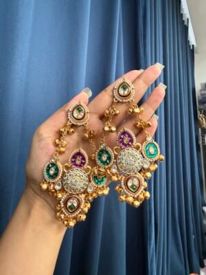 Fathima Kashmiri Chandbali Earrings – Purple Green