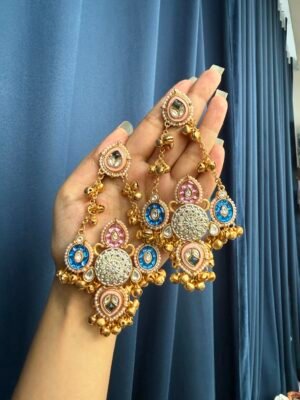 Fathima Kashmiri Chandbali Earrings – Light Pink Blue