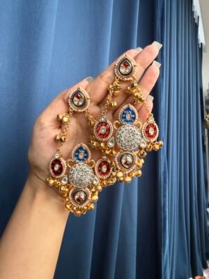 Fathima Kashmiri Chandbali Earrings – Red Blue