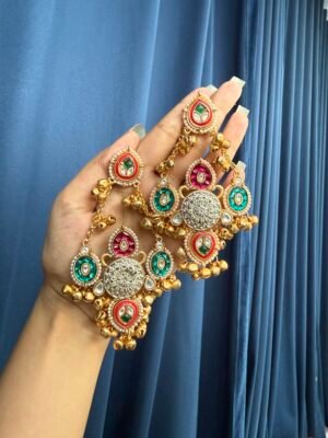 Fathima Kashmiri Chandbali Earrings – Pink Green
